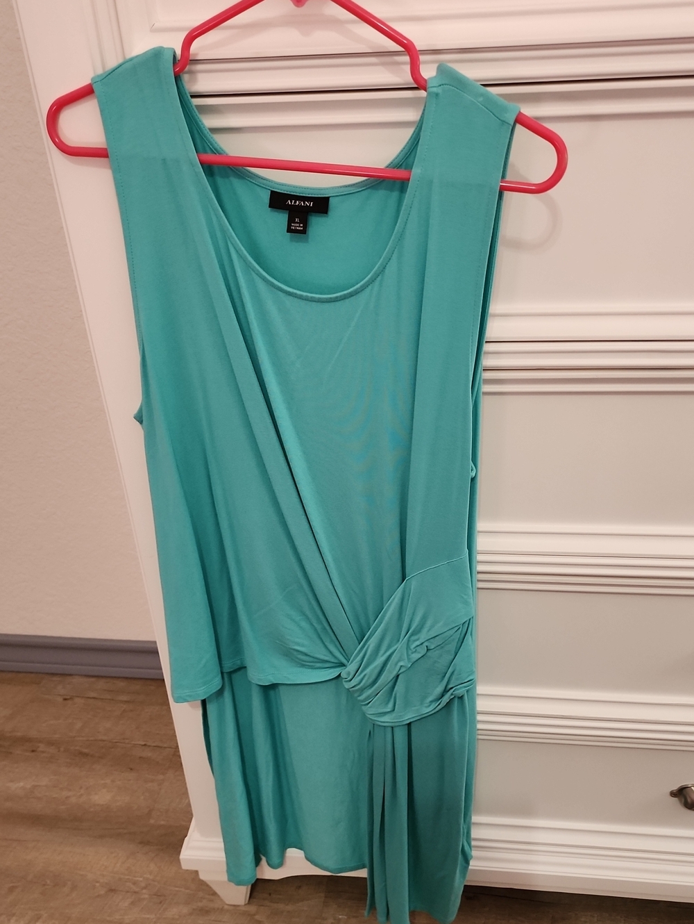 Alfani Teal Asymmetrical Twist-Front Sleeveless TOP